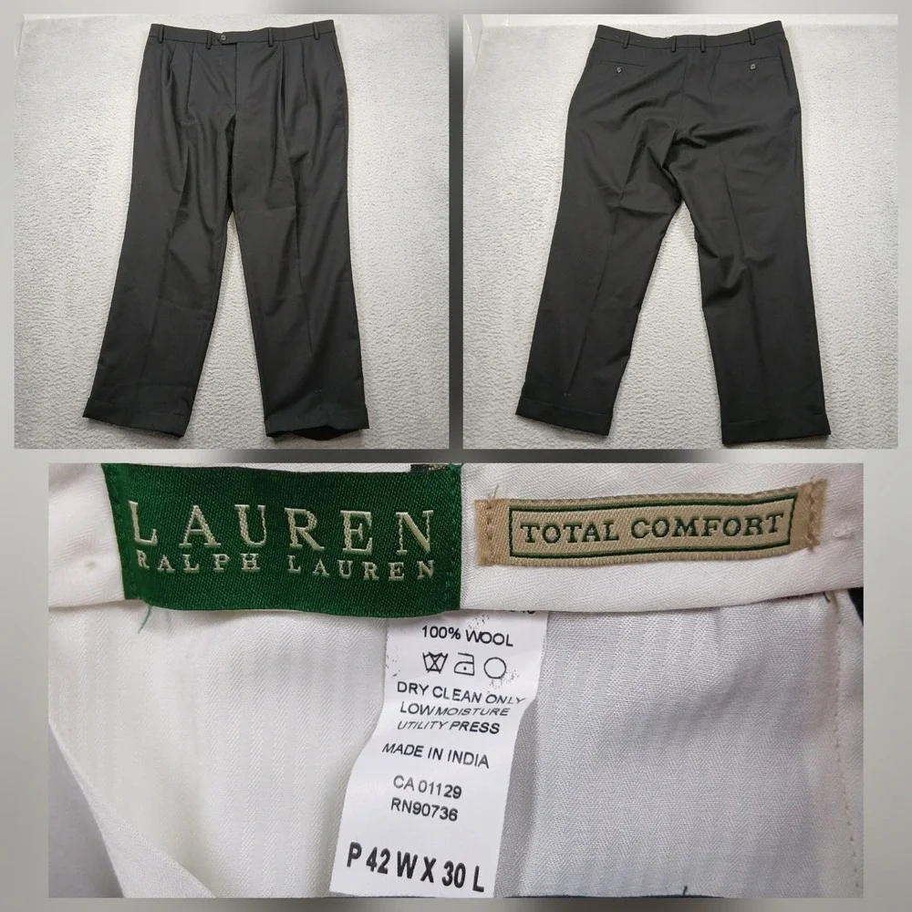 Lauren Ralph Lauren‎ Wool Dress Pants Mens 42x30 Black Total Comfort